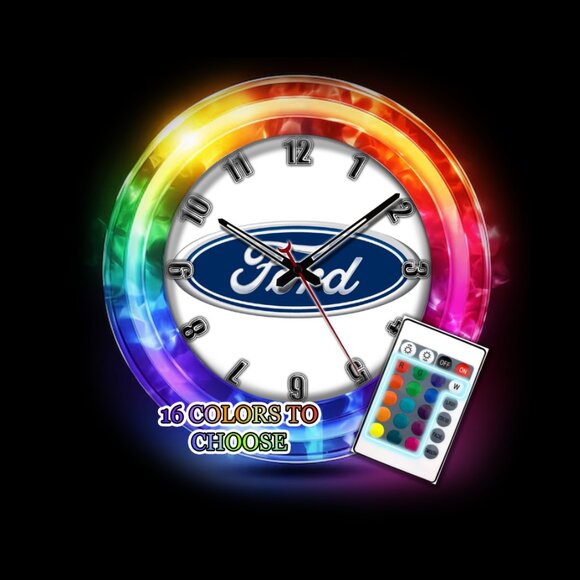 Ford Logo neon blue CLOCK NEW - Picture 1 of 4